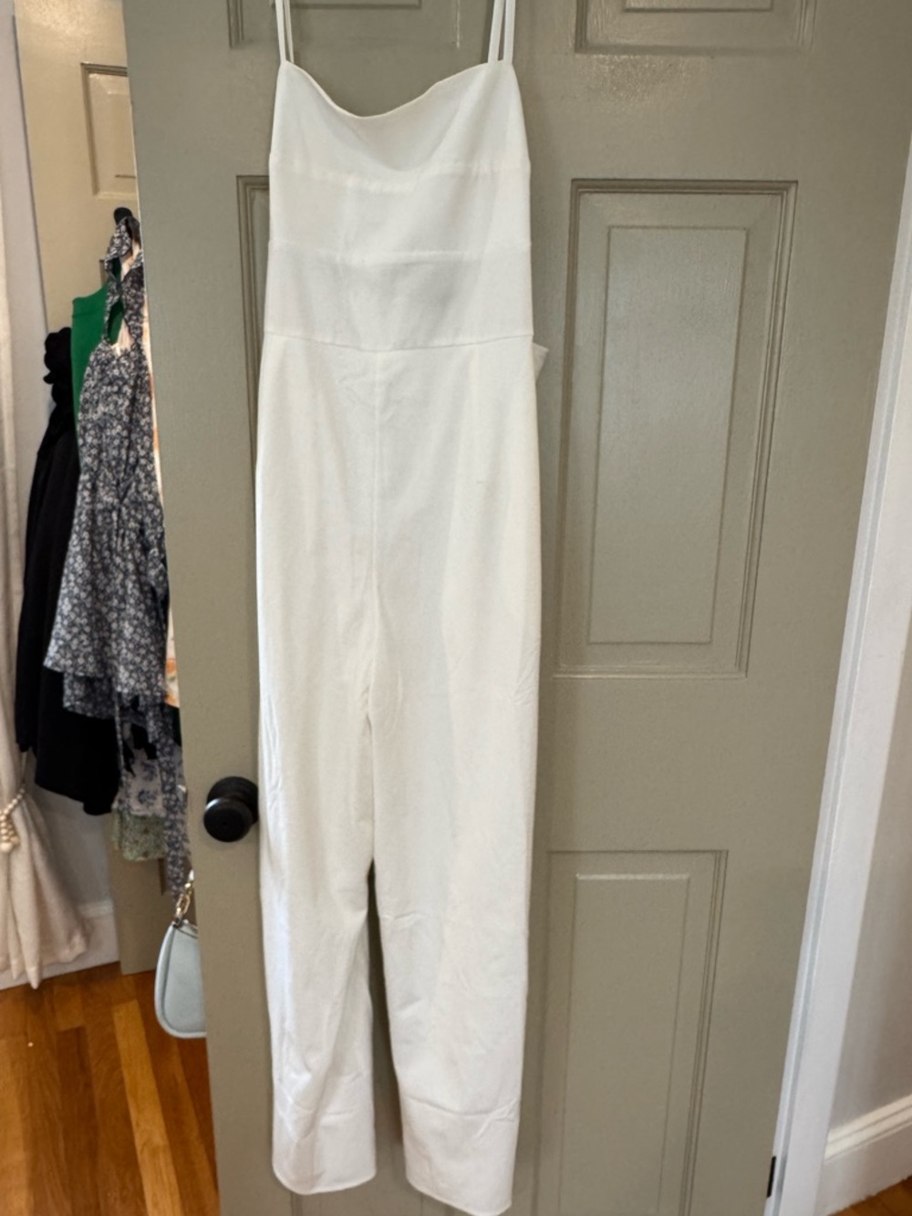 Francesca's Collections White Spaghetti-Strap Wide-Leg Jumpsuit